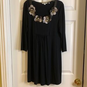 Boden Size 10 black dress with neck Rhinestone and 3-D floral detail